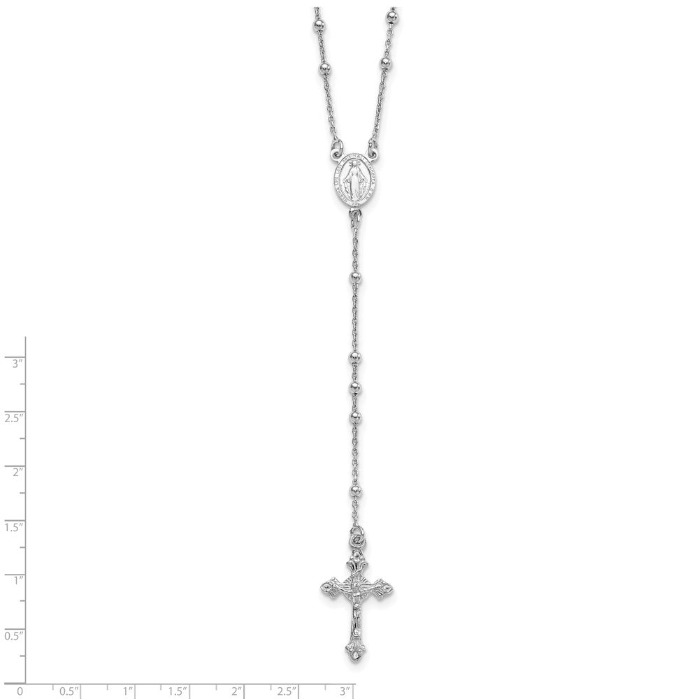 Sterling Silver Rhodium-plated Polished Beaded Rosary 24 inch Necklace QH5351-24