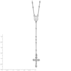 Sterling Silver Rhodium-plated Polished Beaded Rosary 24 inch Necklace QH5351-24