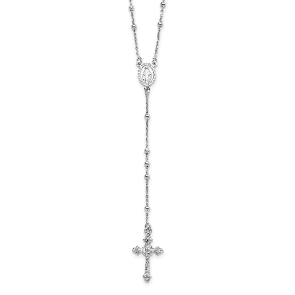 Sterling Silver Rhodium-plated Polished Beaded Rosary 24 inch Necklace QH5351-24