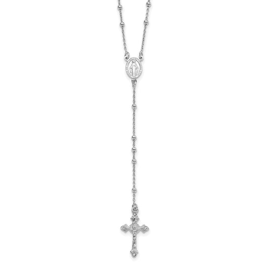 Sterling Silver Rhodium-plated Polished Beaded Rosary 24 inch Necklace QH5351-24