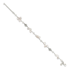Sterling Silver FWC Keshi Pearl w/Moonstone 1in Ext. Fancy Bracelet QH5361-7.5