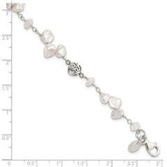 Sterling Silver FWC Keshi Pearl w/Moonstone 1in Ext. Fancy Bracelet QH5361-7.5