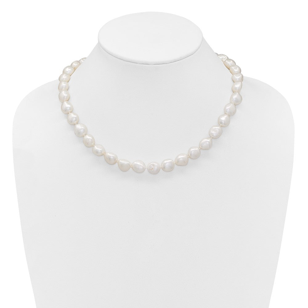 Sterling Silver Rhodium-plated 11-12mm White Baroque Freshwater Cultured Pearl 18 inch Necklace QH5362-18