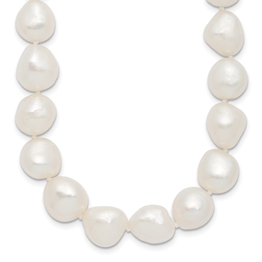Sterling Silver Rhodium-plated 11-12mm White Baroque Freshwater Cultured Pearl 18 inch Necklace QH5362-18
