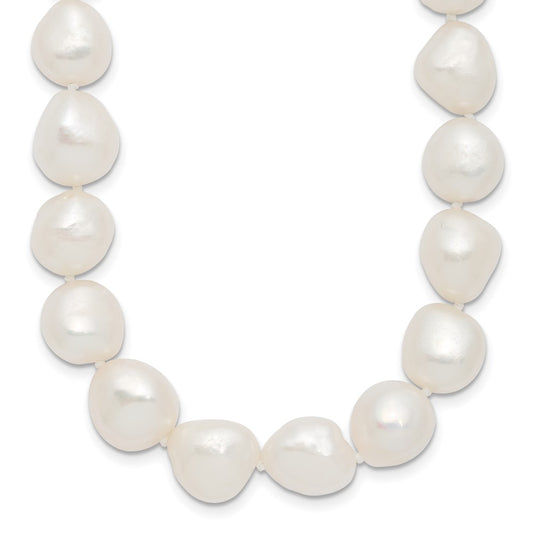 Sterling Silver Rhodium-plated 11-12mm White Baroque Freshwater Cultured Pearl 18 inch Necklace QH5362-18