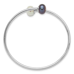Sterling Silver Rhodium-plated 9-10mm Black and White Freshwater Cultured Pearl Flexible Cuff Bangle QH5368BW