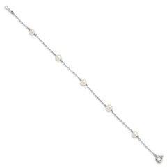 Sterling Silver Rhodium-plated 4-5mm White Semi-Round Freshwater Cultured Pearl 5-Station 7 inch Bracelet QH5370-7