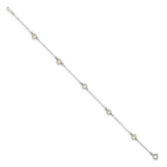 Sterling Silver Rhodium-plated 4-5mm White Semi-Round Freshwater Cultured Pearl 5-Station 7 inch Bracelet QH5370-7