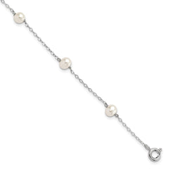 Sterling Silver Rhodium-plated 4-5mm White Semi-Round Freshwater Cultured Pearl 5-Station 7 inch Bracelet QH5370-7