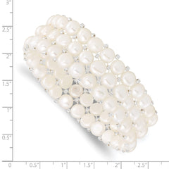 6-7mm White Button Freshwater Cultured Pearl and Glass Beaded 3-row Stretch Bracelet QH5396