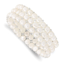 6-7mm White Button Freshwater Cultured Pearl and Glass Beaded 3-row Stretch Bracelet QH5396