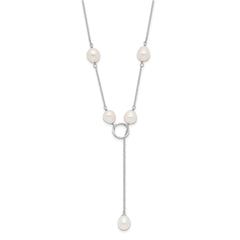 Sterling Silver Rhodium-plated 7-8mm White Teardrop Freshwater Cultured Pearl 13-Station Adjustable Drop Toggle 19 inch Necklace QH5398-19