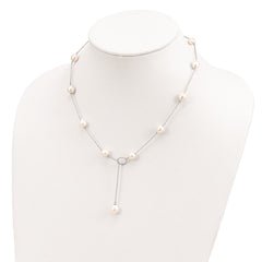 Sterling Silver Rhodium-plated 7-8mm White Teardrop Freshwater Cultured Pearl 13-Station Adjustable Drop Toggle 19 inch Necklace QH5398-19
