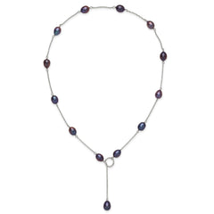 Sterling Silver Rhodium-plated 7-8mm Black Teardrop Freshwater Cultured Pearl 13-Station Adjustable Drop Toggle 19 inch Necklace QH5398B-19
