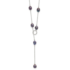 Sterling Silver Rhodium-plated 7-8mm Black Teardrop Freshwater Cultured Pearl 13-Station Adjustable Drop Toggle 19 inch Necklace QH5398B-19