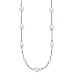 Sterling Silver Rhodium-plated 6-10mm White Near-Round Freshwater Cultured Pearl and Glass 5-Station 17.5 inch with 2.5 inch Extension Necklace QH5407-17.5