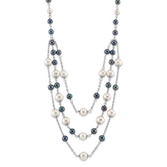 Sterling Silver Rhodium-plated 6-10mm White and Black Freshwater Cultured Pearl Layered 17 inch with 2 inch Extension Necklace QH5422-17