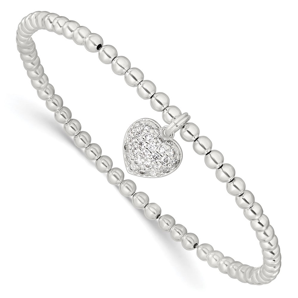 Sterling Silver CZ Heart Stretch Bracelet QH5450