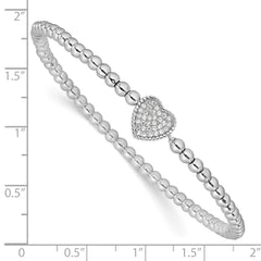 Sterling Silver Rhodium-plated Polished Beaded CZ Heart Stretch Bracelet QH5453