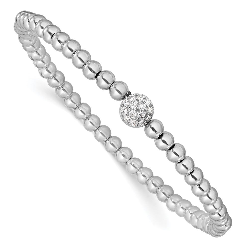 Sterling Silver Rhodium-plated Polished Beaded CZ Stretch Bracelet QH5455