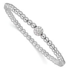 Sterling Silver Rhodium-plated Polished Beaded CZ Stretch Bracelet QH5455