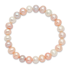 8-9mm White, Pink and Purple Near-Round Freshwater Cultured Pearl Stretch Bracelet QH5465