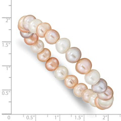 8-9mm White, Pink and Purple Near-Round Freshwater Cultured Pearl Stretch Bracelet QH5465