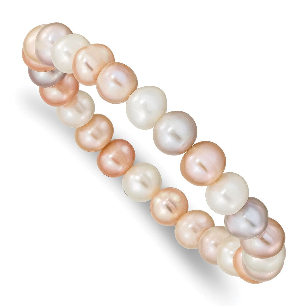 8-9mm White, Pink and Purple Near-Round Freshwater Cultured Pearl Stretch Bracelet QH5465