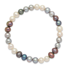 6-7mm Black, Grey and White Semi-Round Freshwater Cultured Pearl Stretch Bracelet QH5466