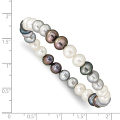 6-7mm Black, Grey and White Semi-Round Freshwater Cultured Pearl Stretch Bracelet QH5466