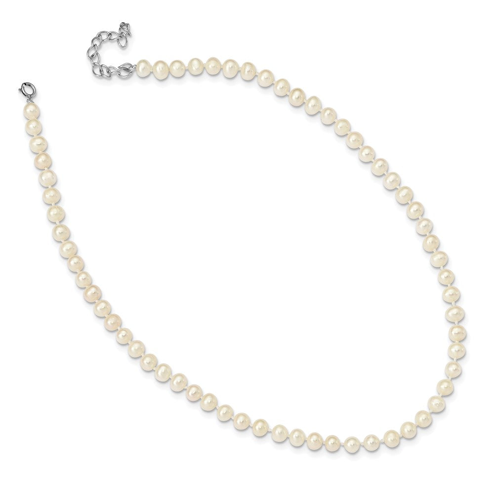 Sterling Silver Madi K Rhodium-plated 5-6mm White Semi-Round Freshwater Cultured Pearl 14 inch with 2 inch Extension Children's Necklace QH5469-14