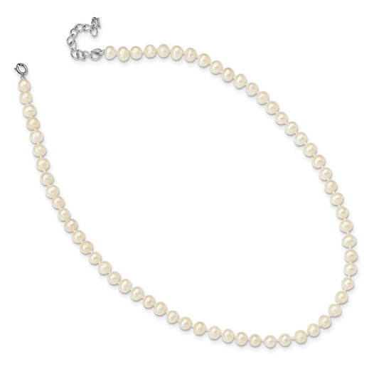 Sterling Silver Madi K Rhodium-plated 5-6mm White Semi-Round Freshwater Cultured Pearl 14 inch with 2 inch Extension Children's Necklace QH5469-14
