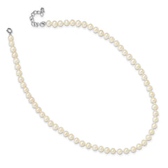 Sterling Silver Madi K Rhodium-plated 5-6mm White Semi-Round Freshwater Cultured Pearl 14 inch with 2 inch Extension Children's Necklace QH5469-14