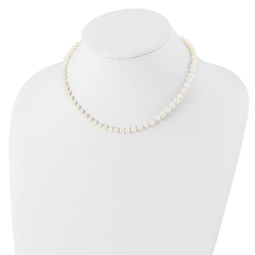 Sterling Silver Madi K Rhodium-plated 5-6mm White Semi-Round Freshwater Cultured Pearl 14 inch with 2 inch Extension Children's Necklace QH5469-14