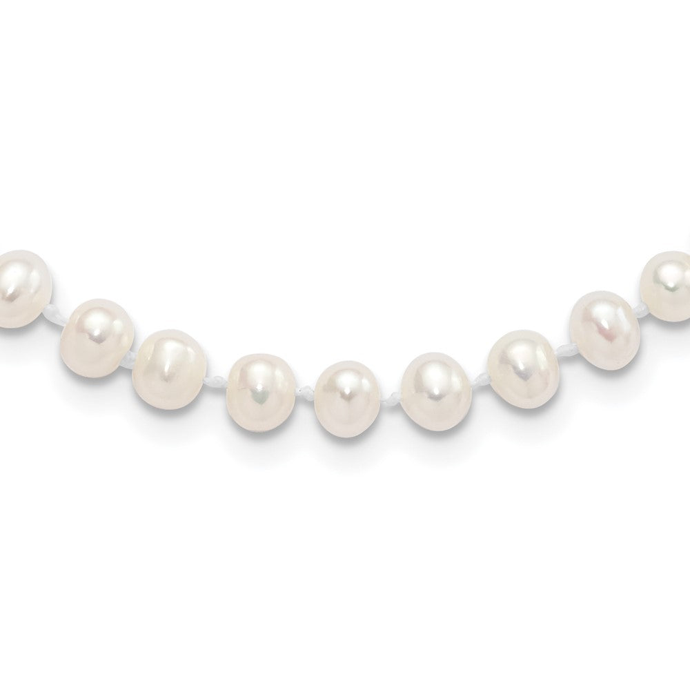 Sterling Silver Madi K Rhodium-plated 5-6mm White Semi-Round Freshwater Cultured Pearl 14 inch with 2 inch Extension Children's Necklace QH5469-14