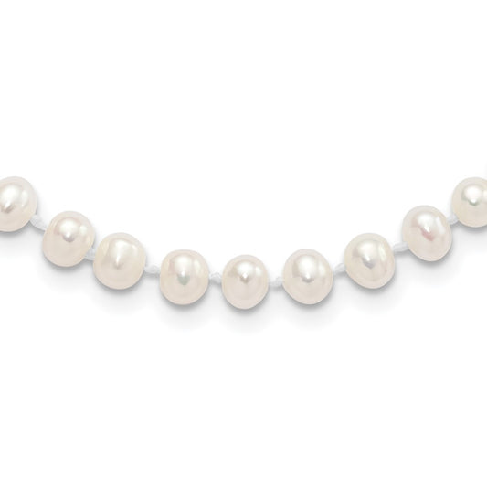 Sterling Silver Madi K Rhodium-plated 5-6mm White Semi-Round Freshwater Cultured Pearl 14 inch with 2 inch Extension Children's Necklace QH5469-14