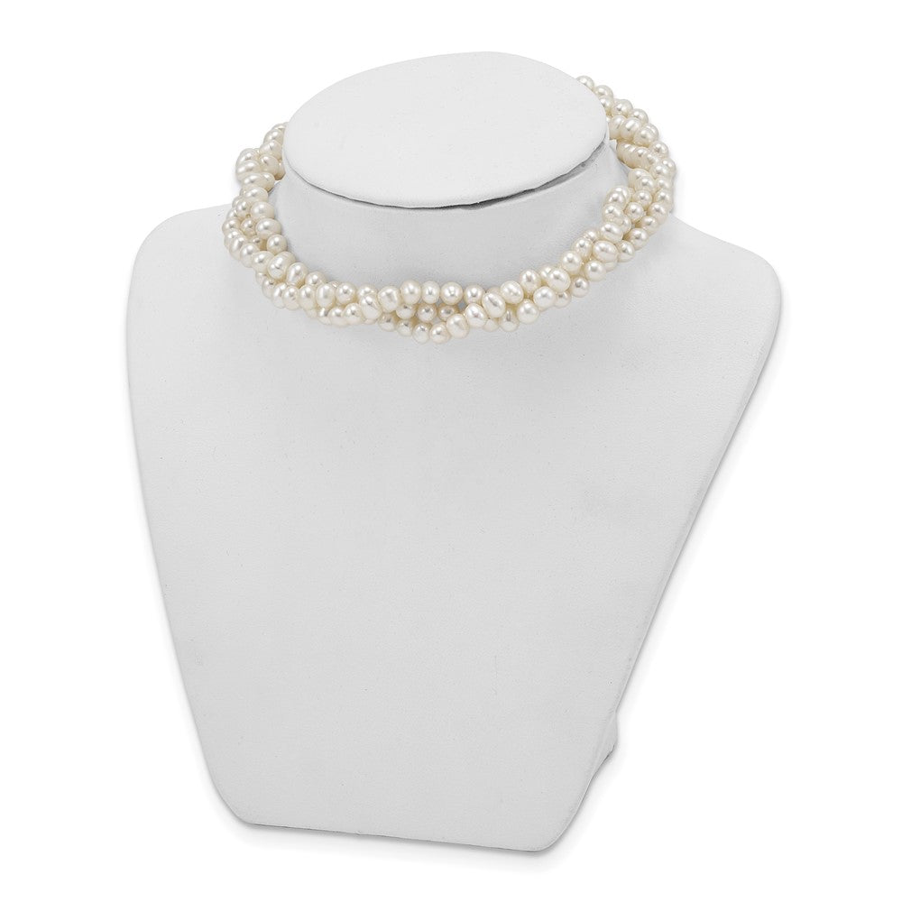 Sterling Silver Rhodium-plated 5-6mm White Semi-Round Freshwater Cultured Pearl 14 inch with 1.5 inch Choker QH5470-14