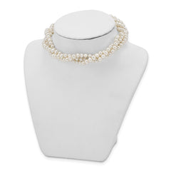 Sterling Silver Rhodium-plated 5-6mm White Semi-Round Freshwater Cultured Pearl 14 inch with 1.5 inch Choker QH5470-14