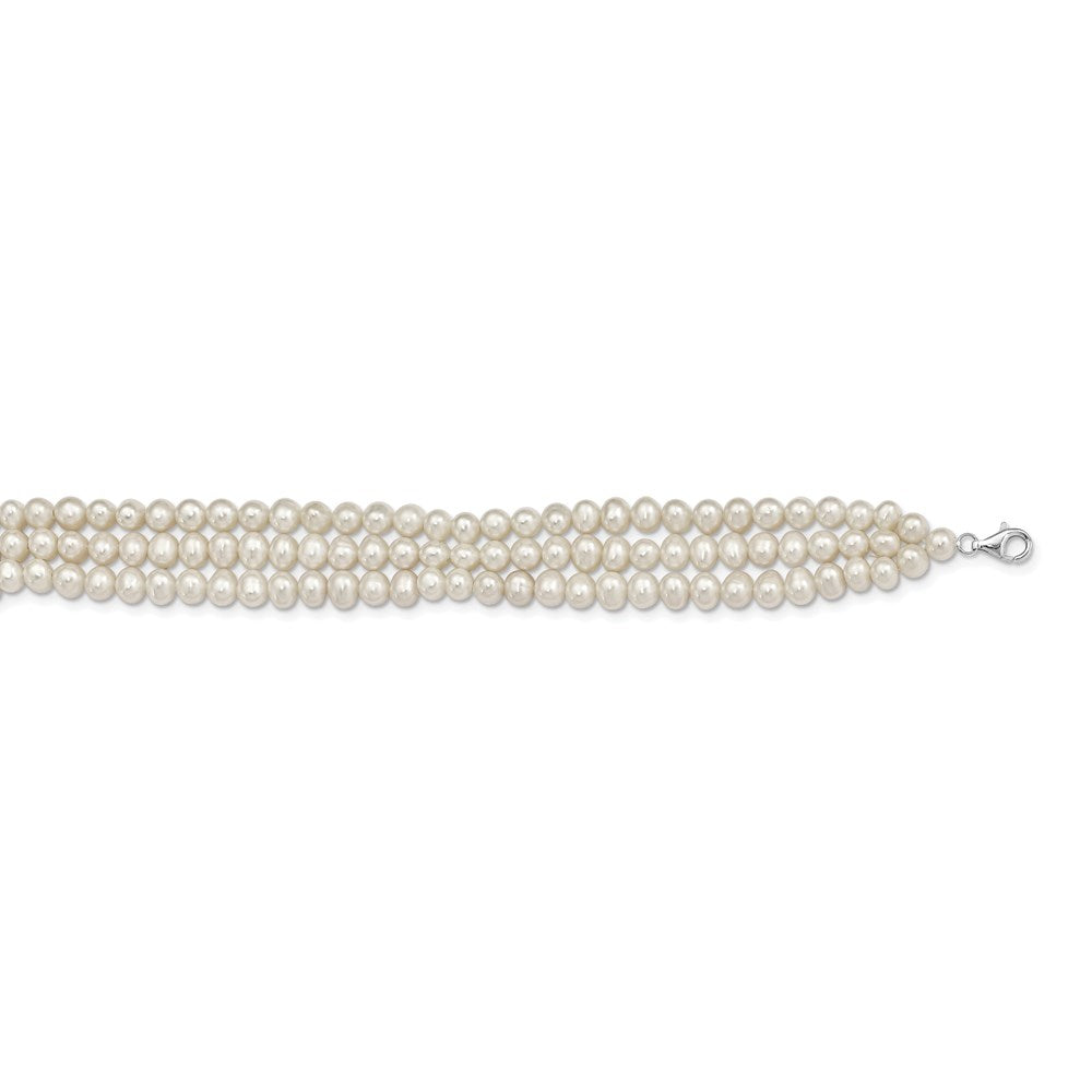 Sterling Silver Rhodium-plated 5-6mm White Semi-Round Freshwater Cultured Pearl 14 inch with 1.5 inch Choker QH5470-14