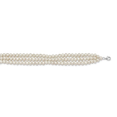 Sterling Silver Rhodium-plated 5-6mm White Semi-Round Freshwater Cultured Pearl 14 inch with 1.5 inch Choker QH5470-14