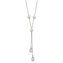 Sterling Silver Rhodium-plated 6-9mm White Teardrop and Semi-Round Freshwater Cultured Pearl 9-Station 2 drop 16 inch with 2 inch Extension Necklace QH5475-16