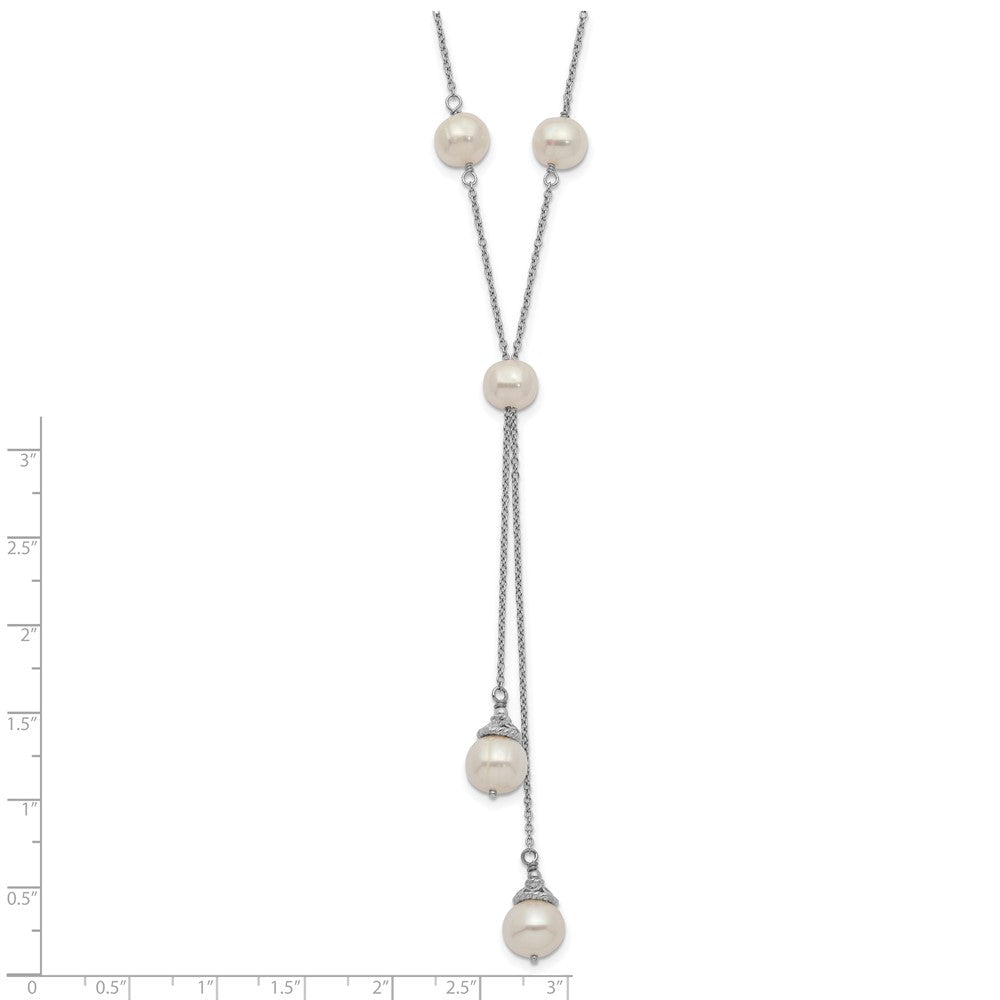 Sterling Silver Rhodium-plated 6-9mm White Teardrop and Semi-Round Freshwater Cultured Pearl 9-Station 2 drop 16 inch with 2 inch Extension Necklace QH5475-16