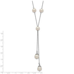 Sterling Silver Rhodium-plated 6-9mm White Teardrop and Semi-Round Freshwater Cultured Pearl 9-Station 2 drop 16 inch with 2 inch Extension Necklace QH5475-16