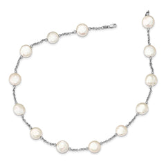 Sterling Silver Rhodium-plated 12-13mm White Coin Freshwater Cultured Pearl 13-station 18 inch Necklace QH5534-18