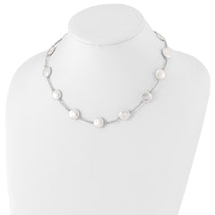 Sterling Silver Rhodium-plated 12-13mm White Coin Freshwater Cultured Pearl 13-station 18 inch Necklace QH5534-18