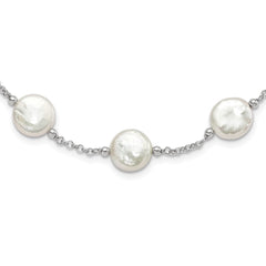 Sterling Silver Rhodium-plated 12-13mm White Coin Freshwater Cultured Pearl 13-station 18 inch Necklace QH5534-18