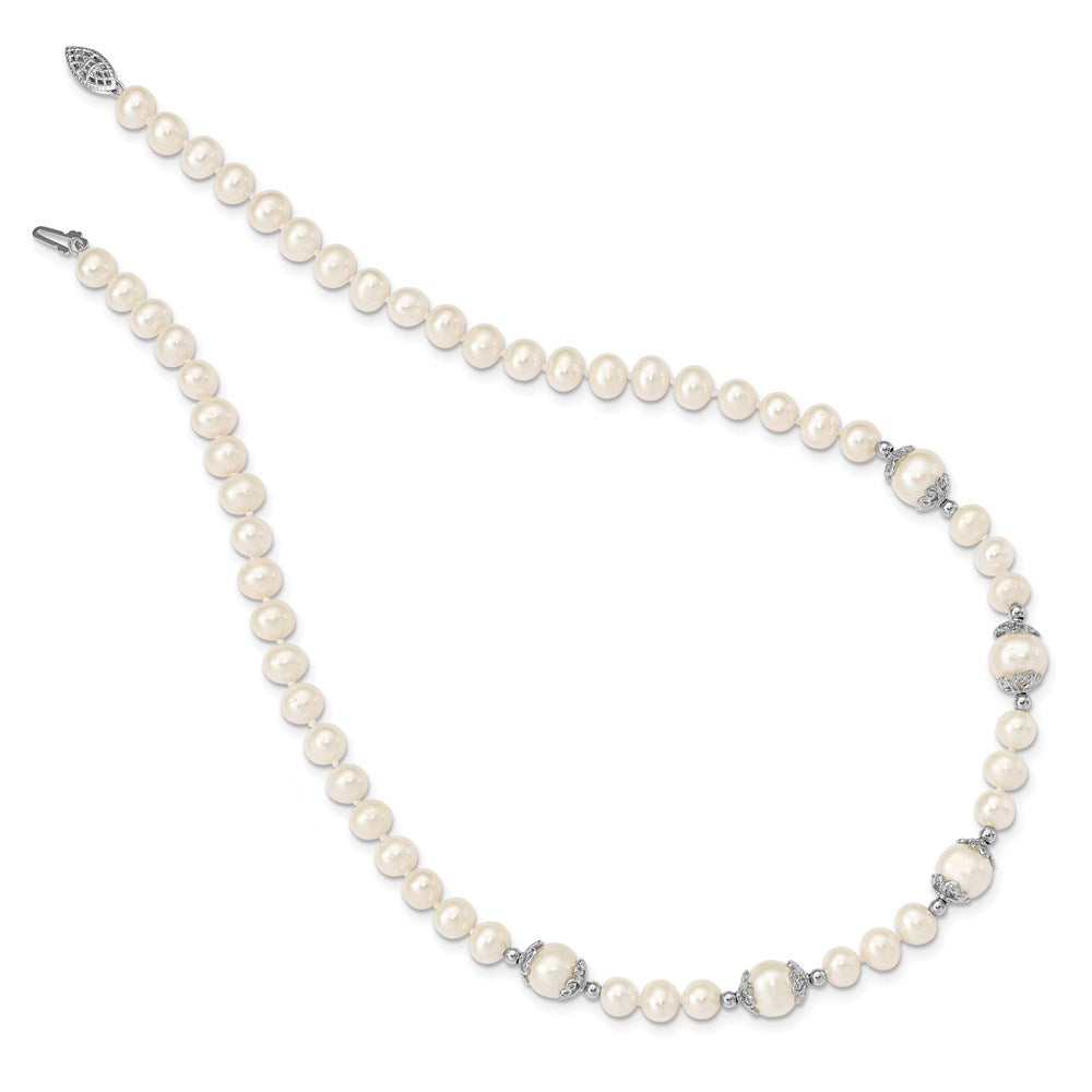 Sterling Silver Rhodium-plated 6-9mm White Freshwater Cultured Pearl 5-station 18 inch Necklace QH5544-18