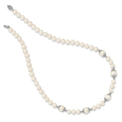 Sterling Silver Rhodium-plated 6-9mm White Freshwater Cultured Pearl 5-station 18 inch Necklace QH5544-18
