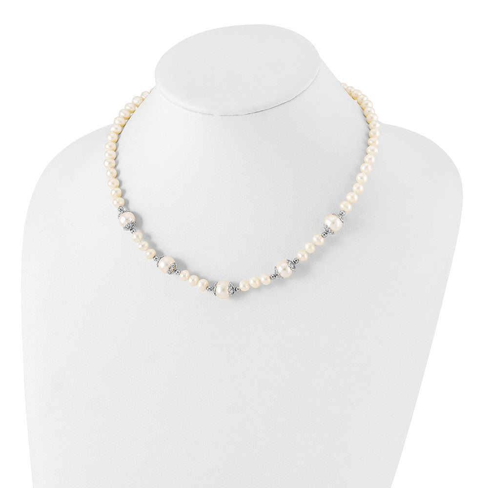 Sterling Silver Rhodium-plated 6-9mm White Freshwater Cultured Pearl 5-station 18 inch Necklace QH5544-18