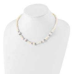 Sterling Silver Rhodium-plated 6-9mm White Freshwater Cultured Pearl 5-station 18 inch Necklace QH5544-18